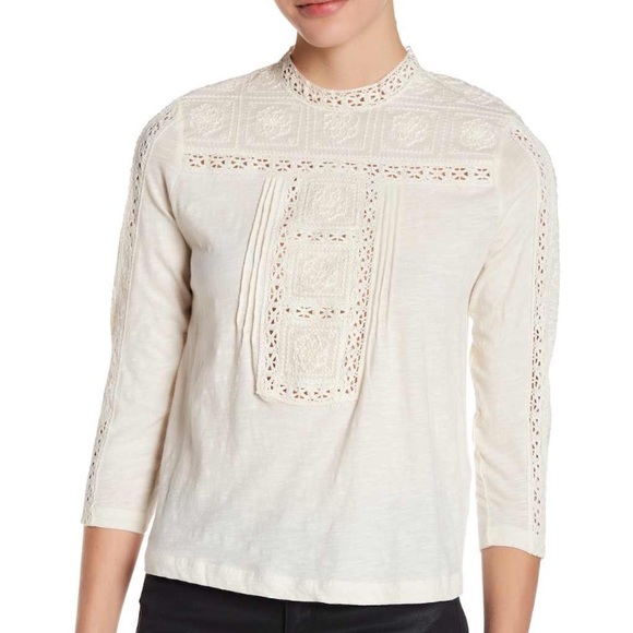 Lucky Brand Tops - Lucky Brand Shirt cream blouse Embroidred Neck Top